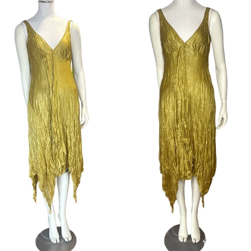 Banana Republic Satin Gold Chartreuse Hanker-chief Hem Formal Sleeveless Dress - Picture 2 of 9